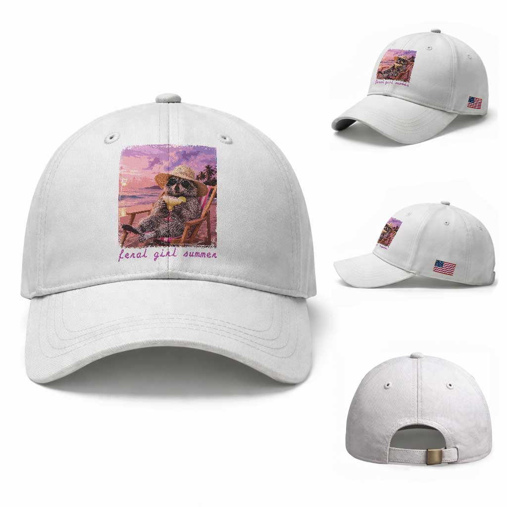 Feral Girl Summer Baseball Cap Funny Raccoon Summer Beach Meme
