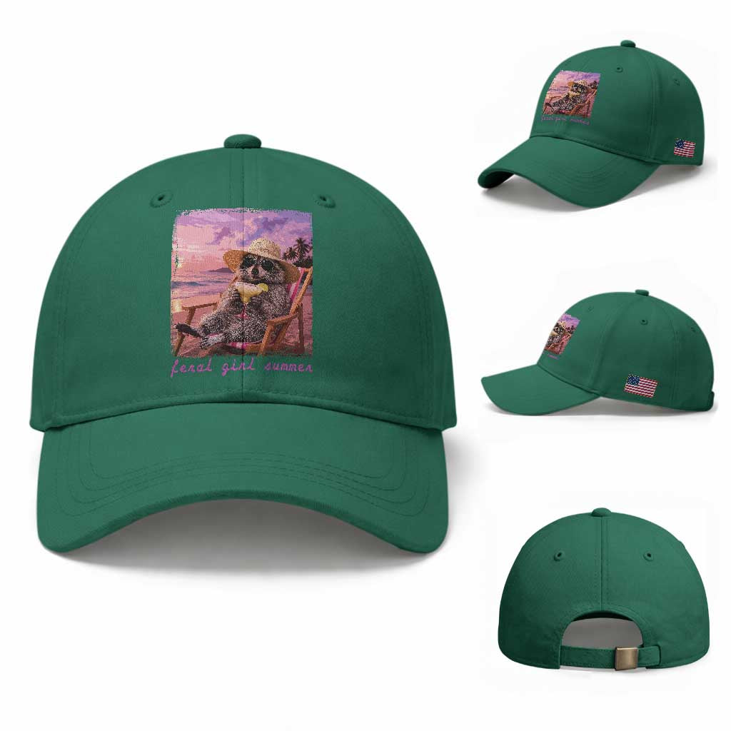 Feral Girl Summer Baseball Cap Funny Raccoon Summer Beach Meme