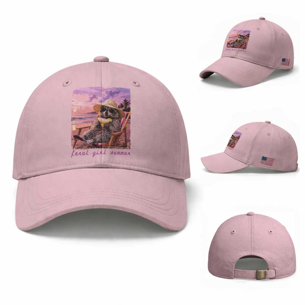 Feral Girl Summer Baseball Cap Funny Raccoon Summer Beach Meme