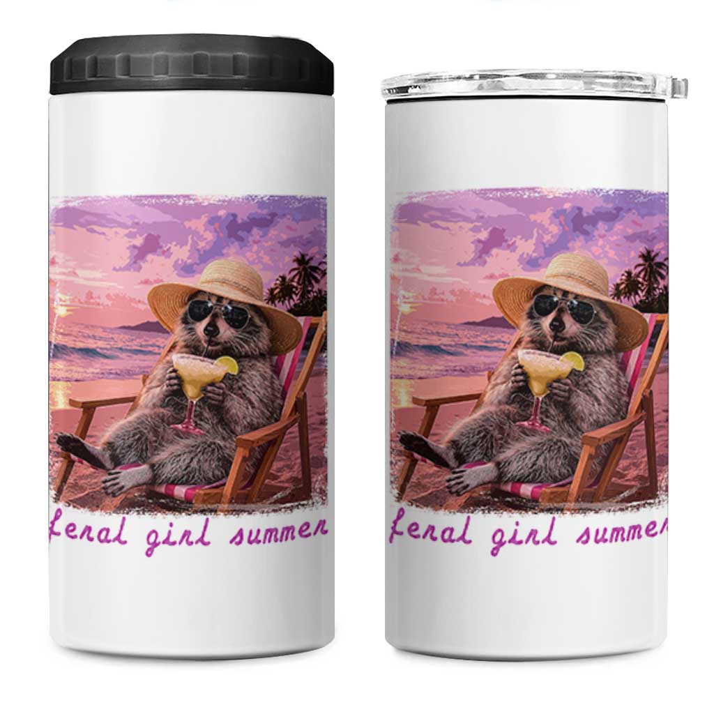 Feral Girl Summer 4 in 1 Can Cooler Tumbler Funny Raccoon Summer Beach Meme