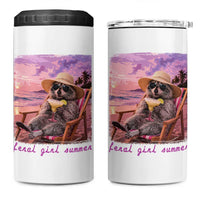 Feral Girl Summer 4 in 1 Can Cooler Tumbler Funny Raccoon Summer Beach Meme