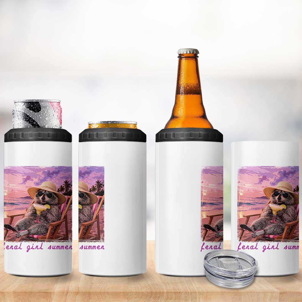 Feral Girl Summer 4 in 1 Can Cooler Tumbler Funny Raccoon Summer Beach Meme