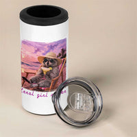 Feral Girl Summer 4 in 1 Can Cooler Tumbler Funny Raccoon Summer Beach Meme