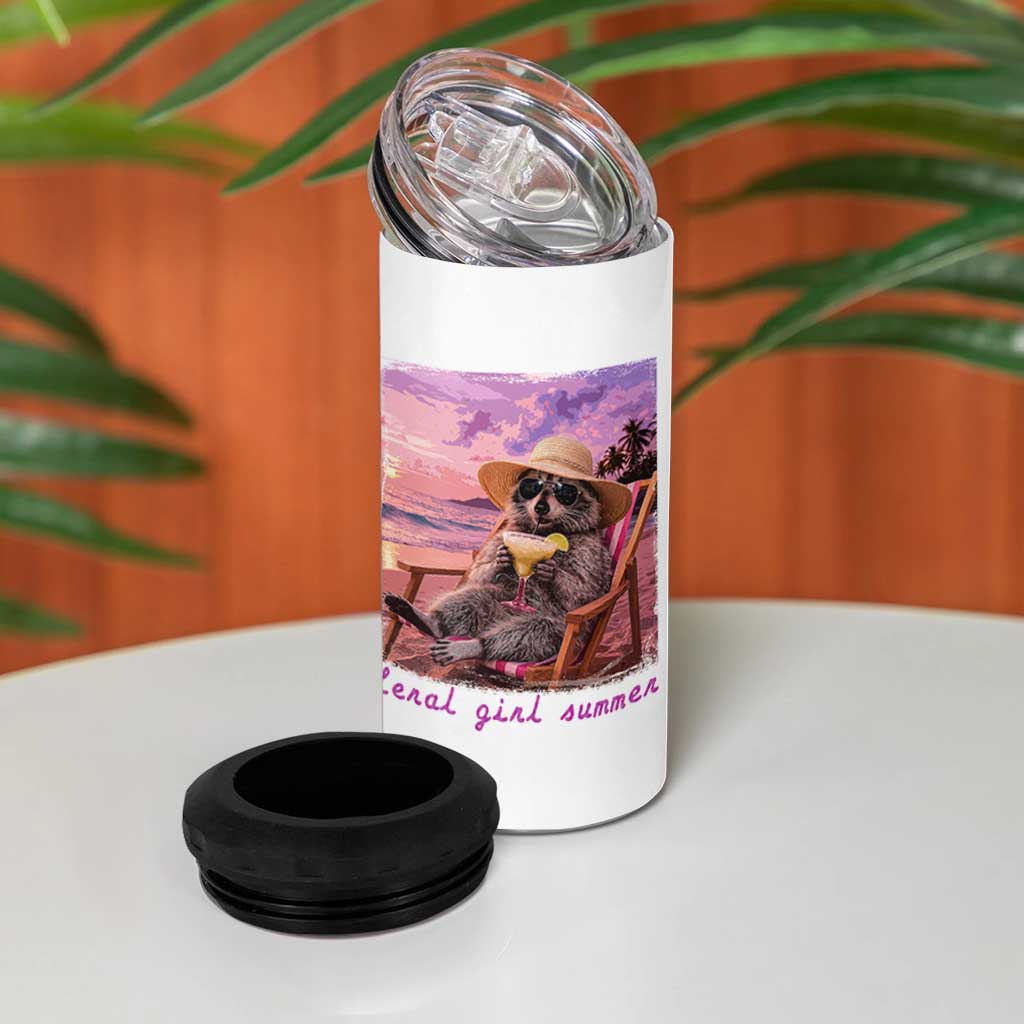 Feral Girl Summer 4 in 1 Can Cooler Tumbler Funny Raccoon Summer Beach Meme