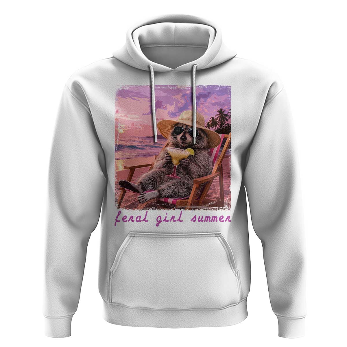 Feral Girl Summer Hoodie Funny Raccoon Summer Beach Meme