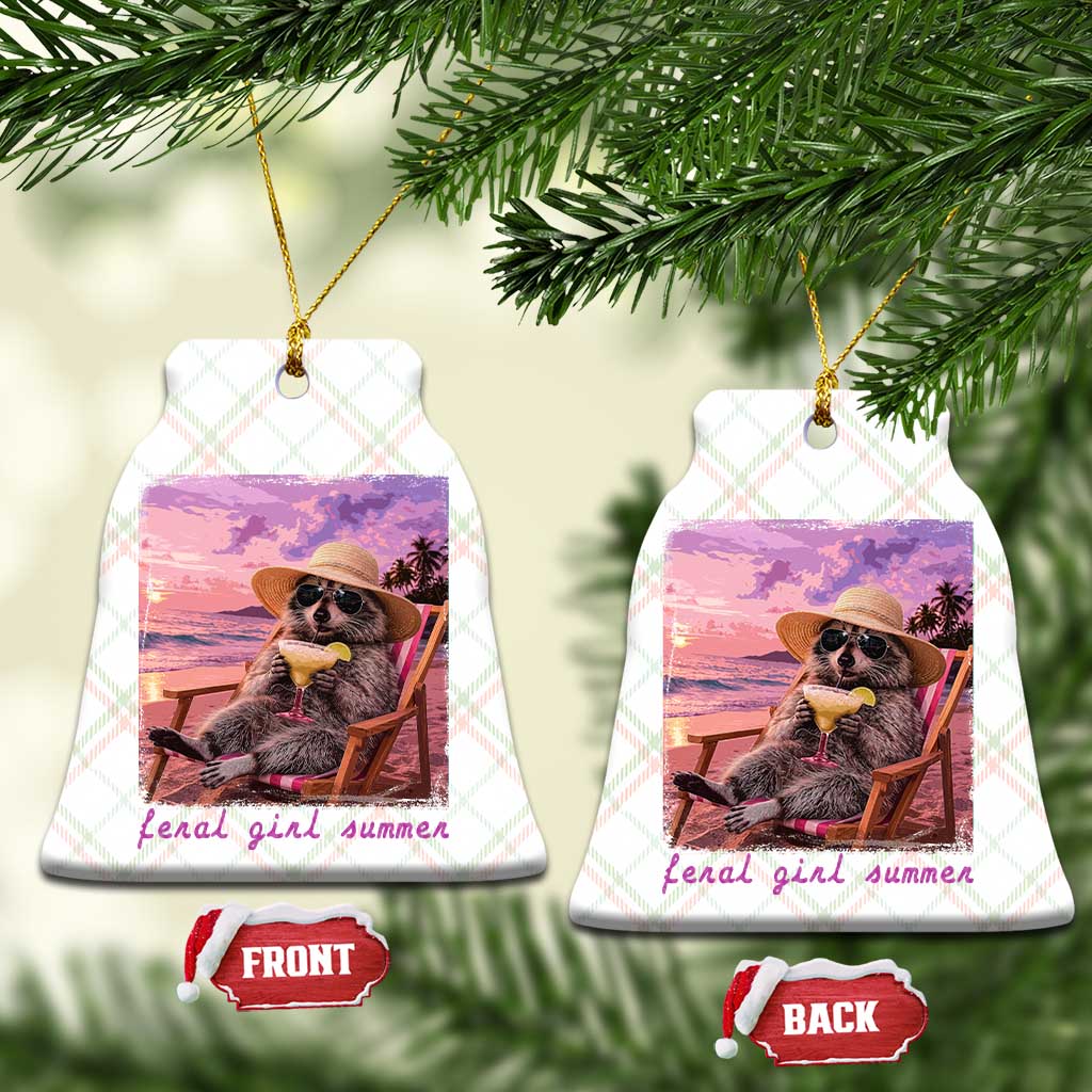 Feral Girl Summer Ceramic Ornament Funny Raccoon Summer Beach Meme