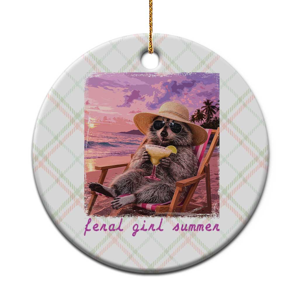 Feral Girl Summer Ceramic Ornament Funny Raccoon Summer Beach Meme