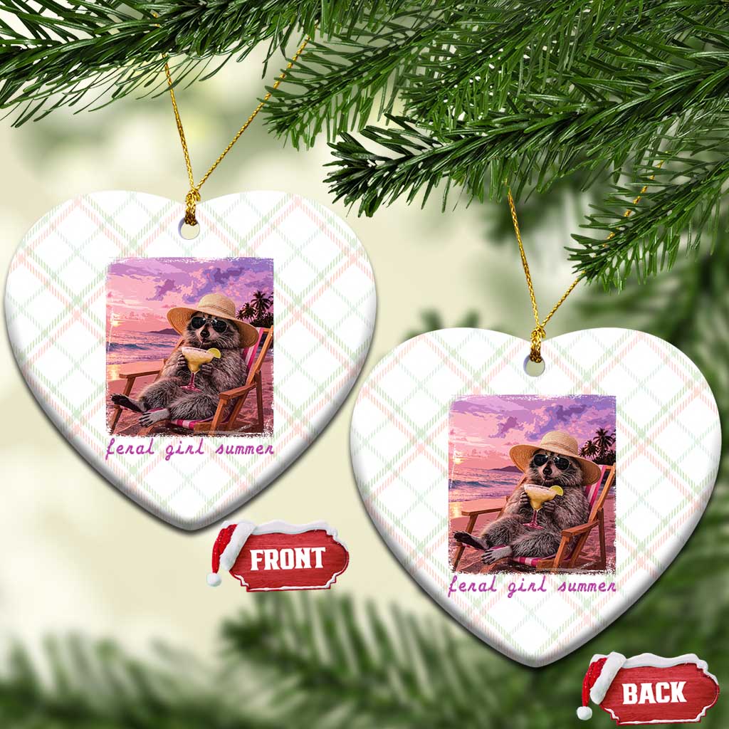 Feral Girl Summer Ceramic Ornament Funny Raccoon Summer Beach Meme