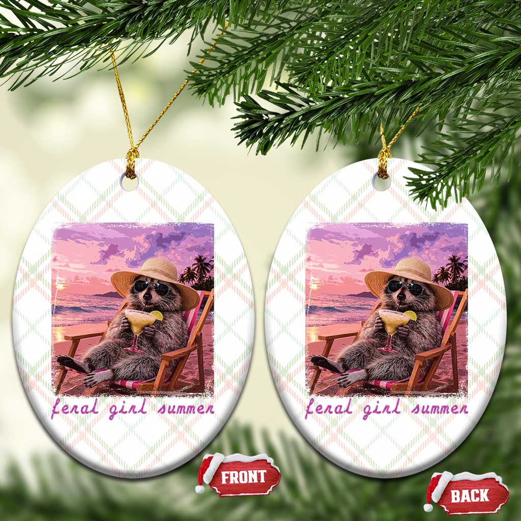 Feral Girl Summer Ceramic Ornament Funny Raccoon Summer Beach Meme