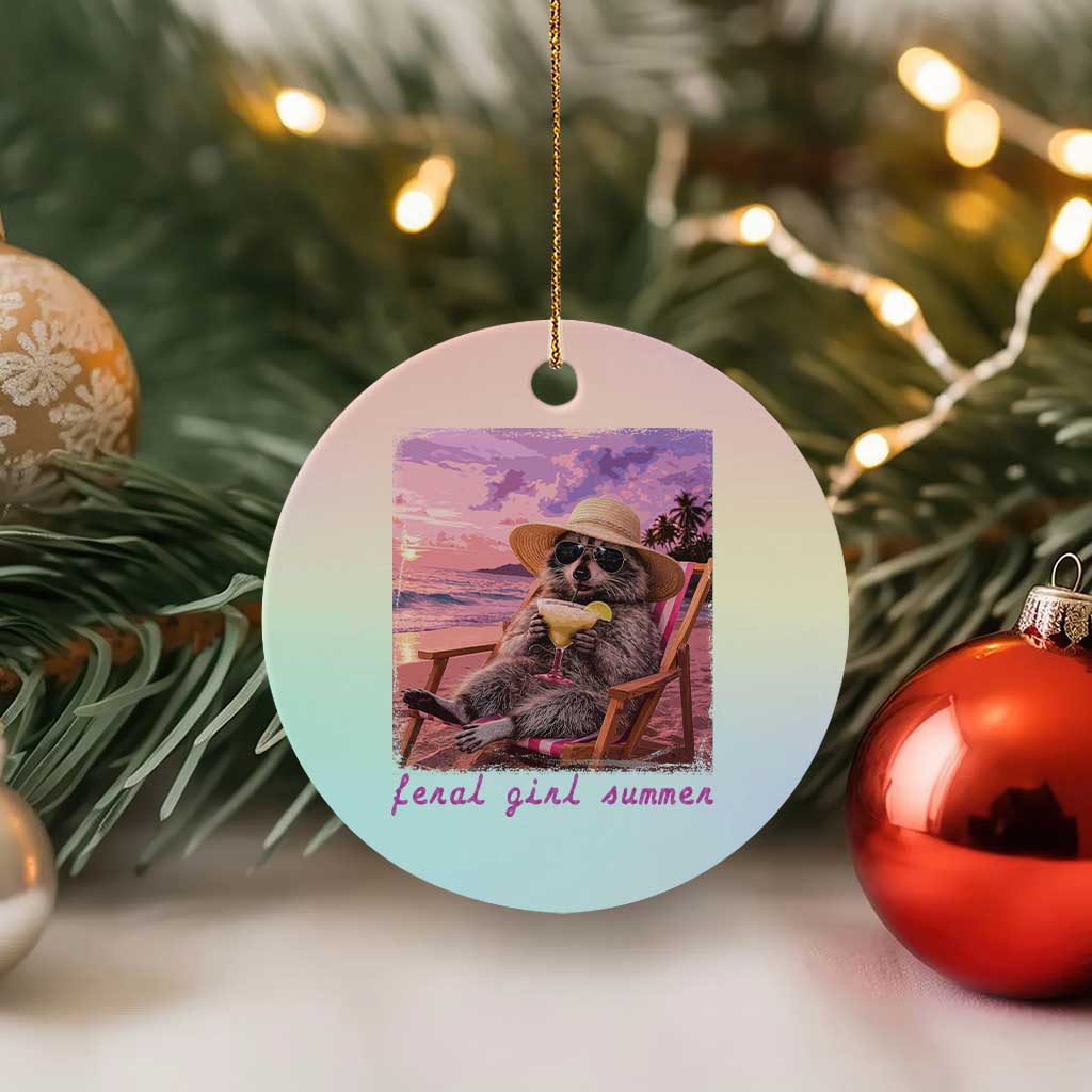 Feral Girl Summer Ceramic Ornament Funny Raccoon Summer Beach Meme
