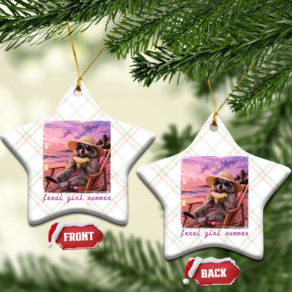 Feral Girl Summer Ceramic Ornament Funny Raccoon Summer Beach Meme