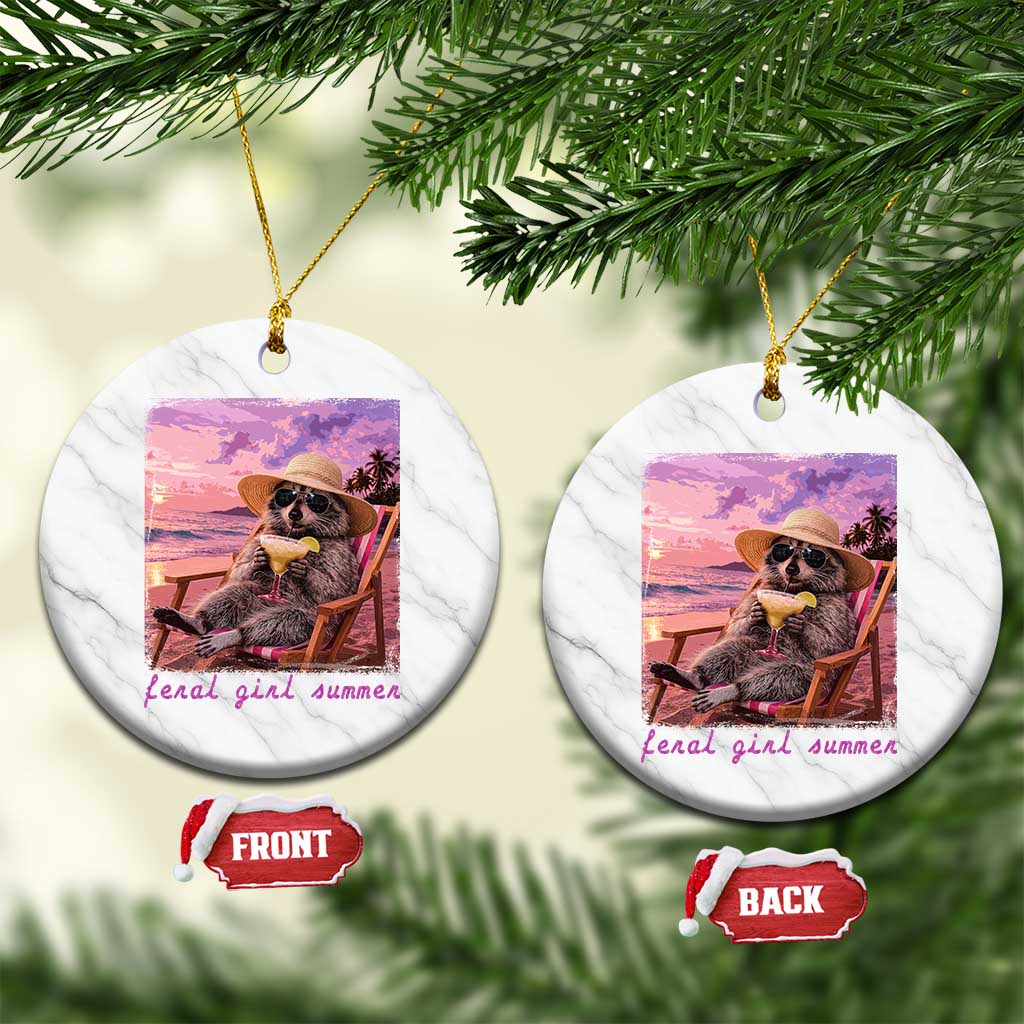 Feral Girl Summer Ceramic Ornament Funny Raccoon Summer Beach Meme