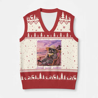 Feral Girl Summer V-Neck Knit Sweater Vest Funny Raccoon Summer Beach Meme