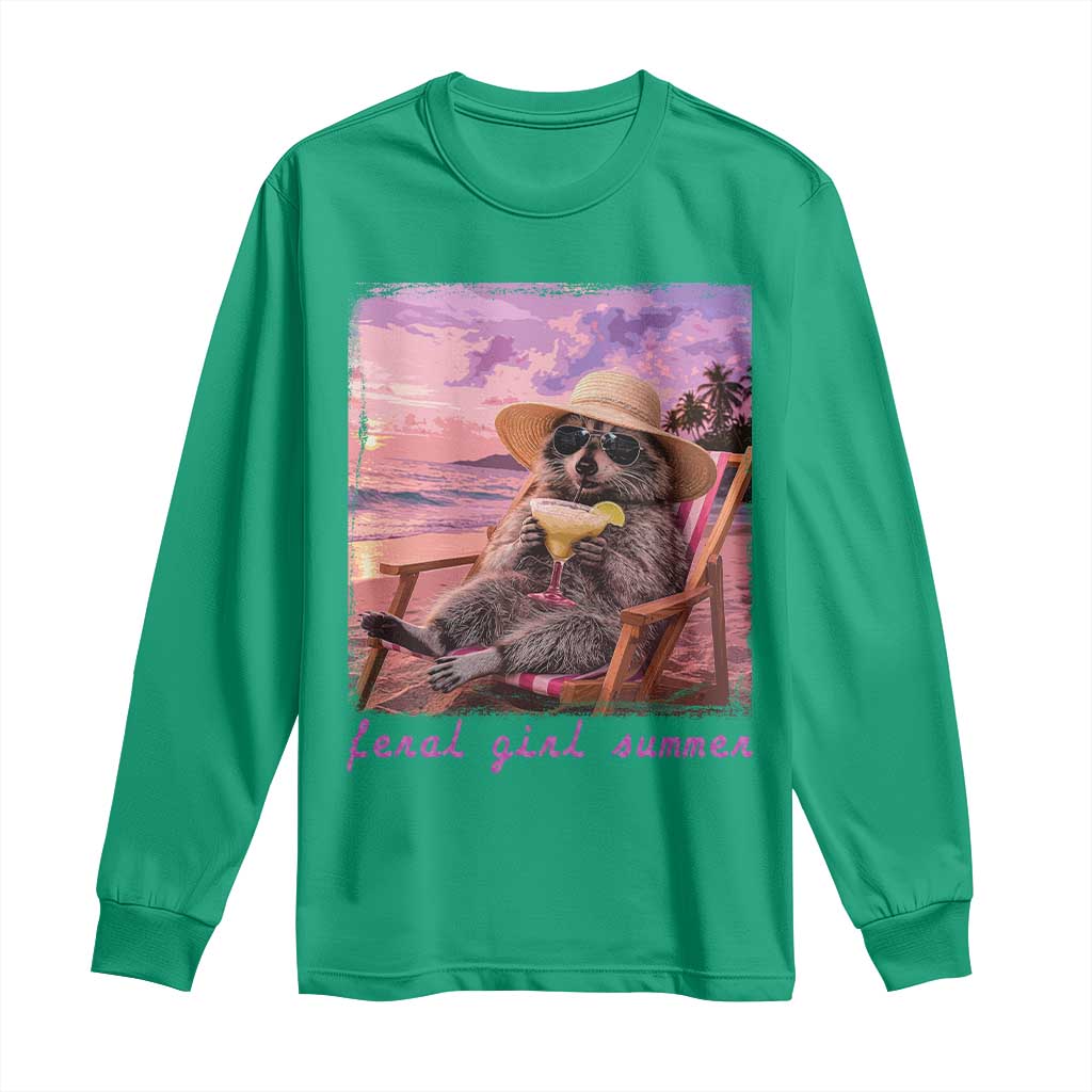 Feral Girl Summer Long Sleeve Shirt Funny Raccoon Summer Beach Meme