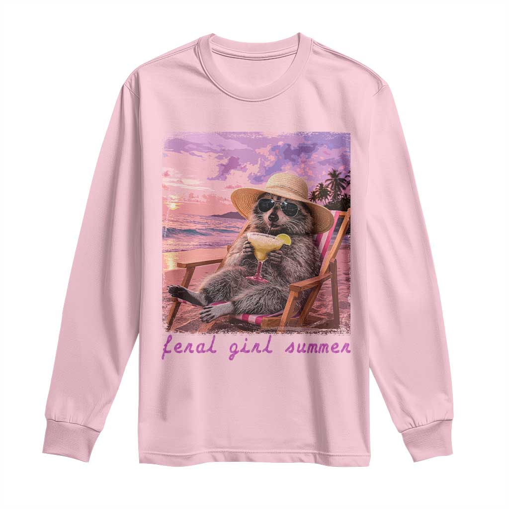 Feral Girl Summer Long Sleeve Shirt Funny Raccoon Summer Beach Meme