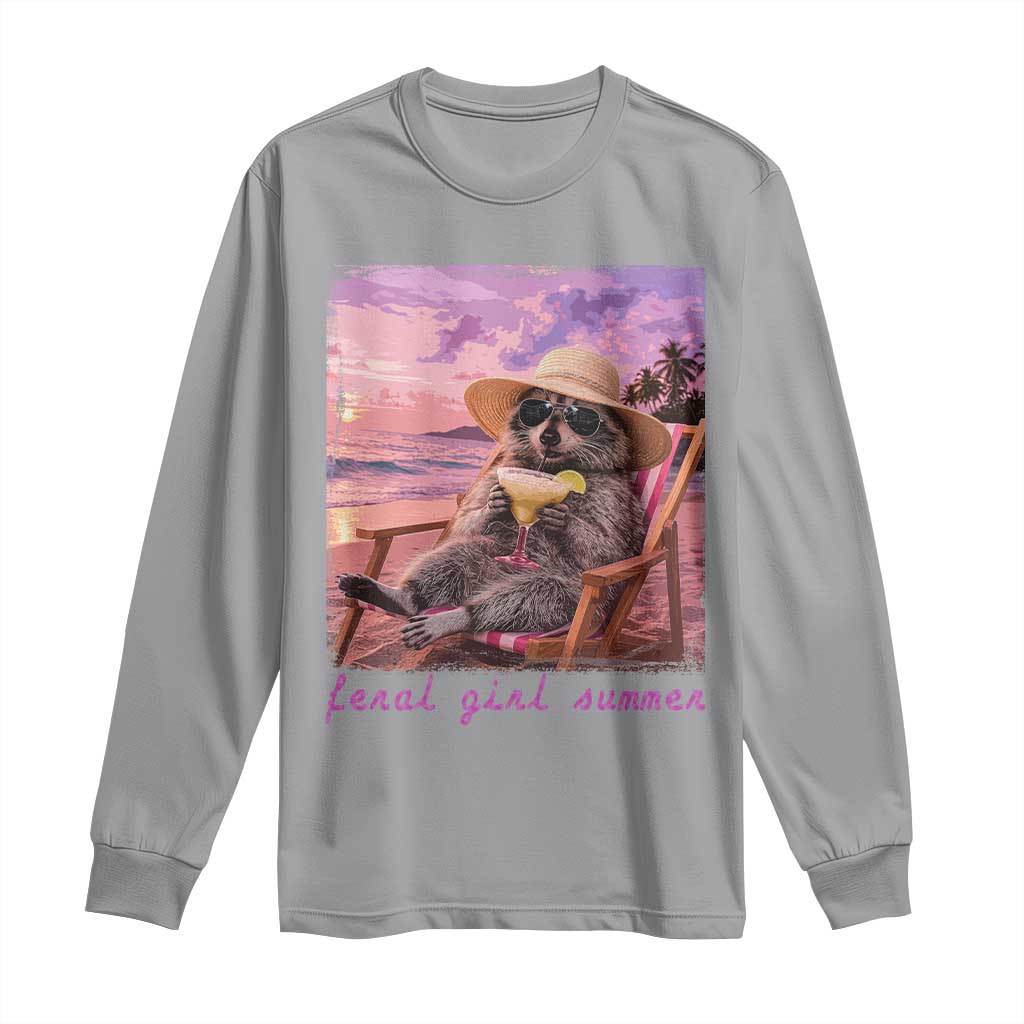 Feral Girl Summer Long Sleeve Shirt Funny Raccoon Summer Beach Meme