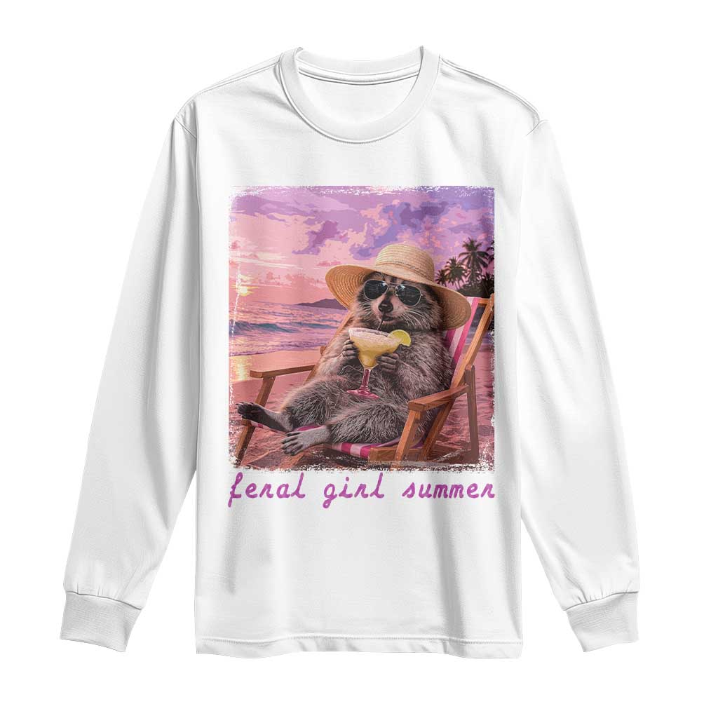 Feral Girl Summer Long Sleeve Shirt Funny Raccoon Summer Beach Meme