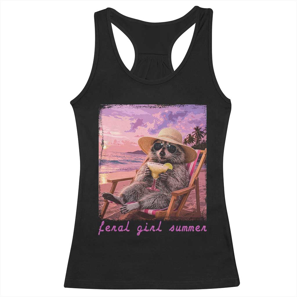Feral Girl Summer Racerback Tank Top Funny Raccoon Summer Beach Meme