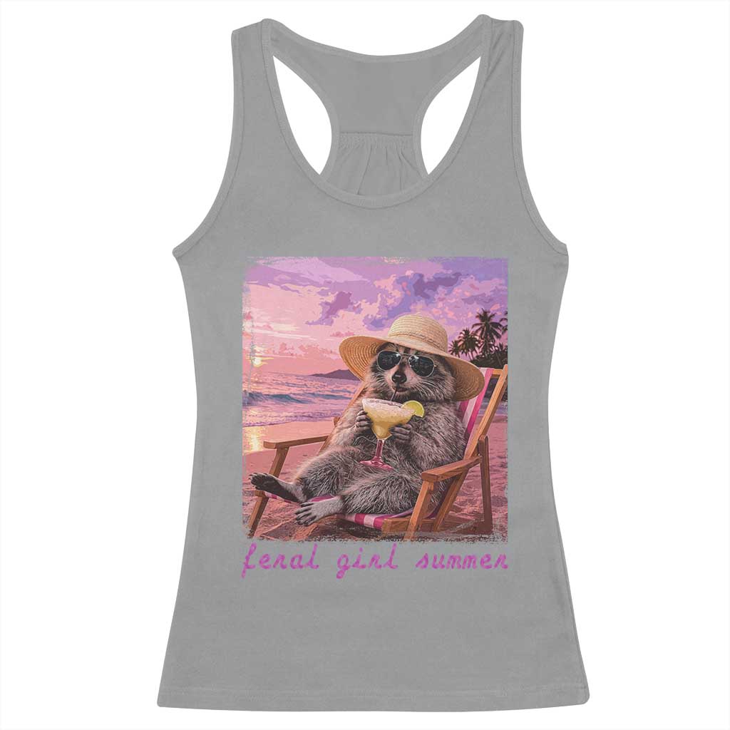 Feral Girl Summer Racerback Tank Top Funny Raccoon Summer Beach Meme