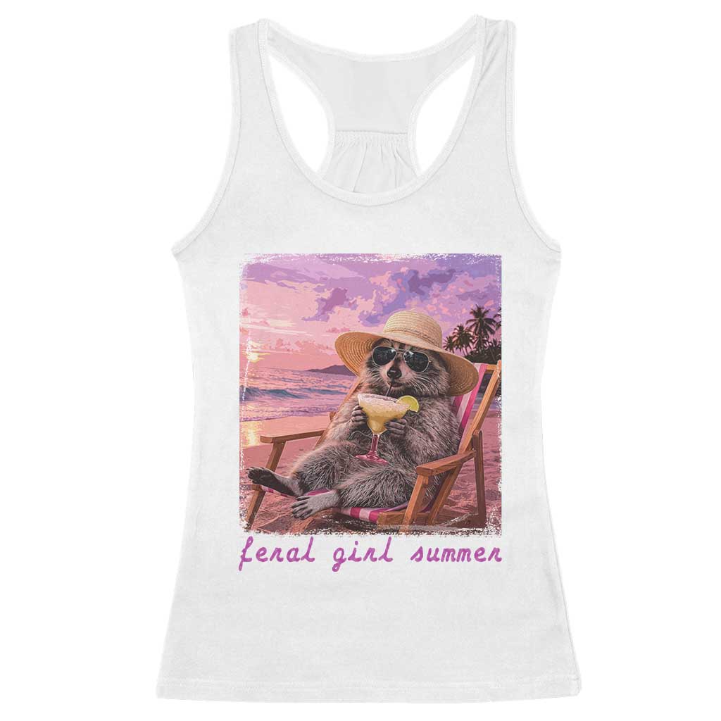 Feral Girl Summer Racerback Tank Top Funny Raccoon Summer Beach Meme