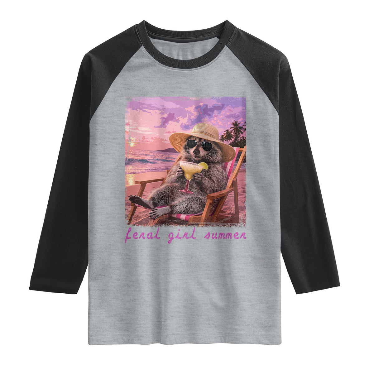 Feral Girl Summer Raglan Shirt Funny Raccoon Summer Beach Meme