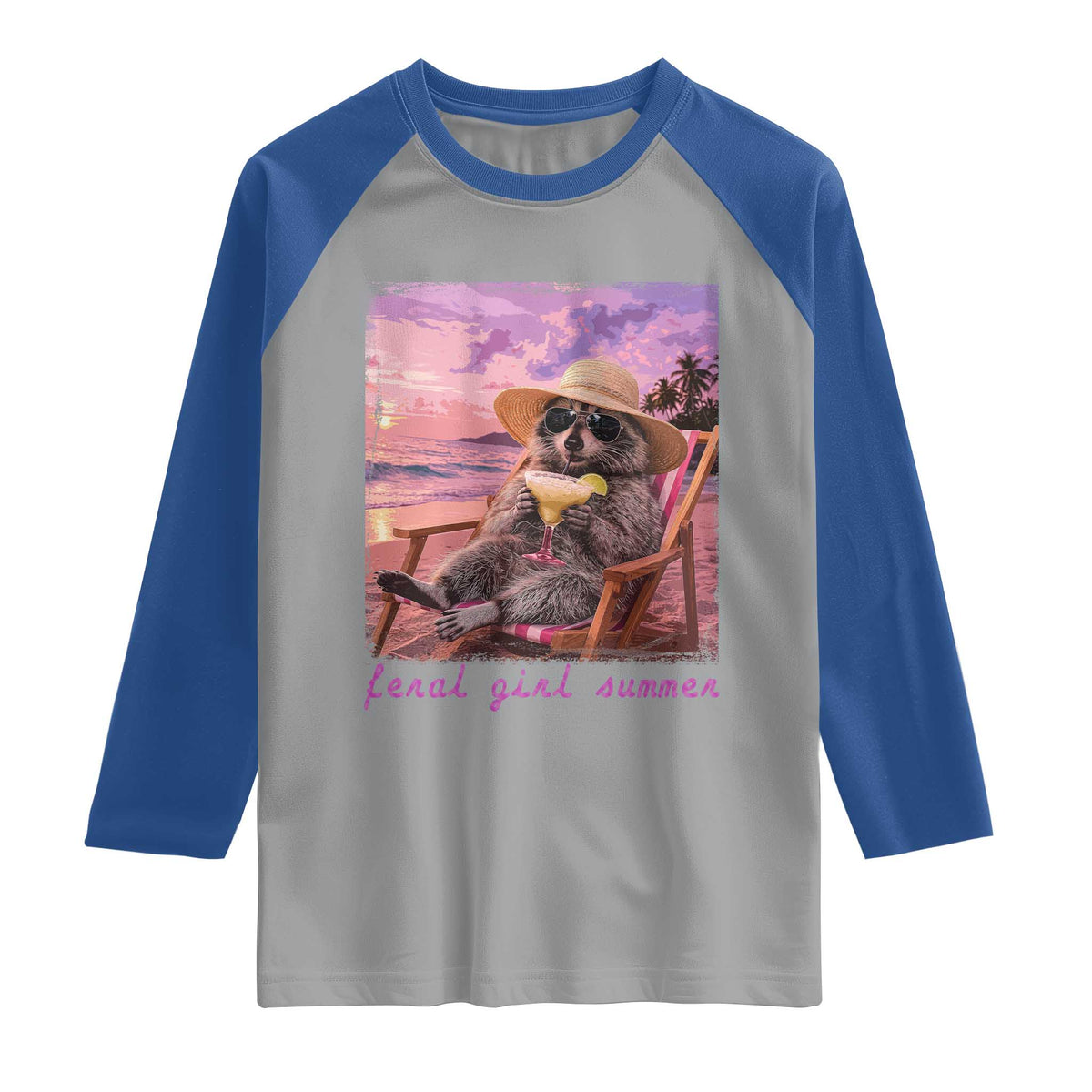 Feral Girl Summer Raglan Shirt Funny Raccoon Summer Beach Meme