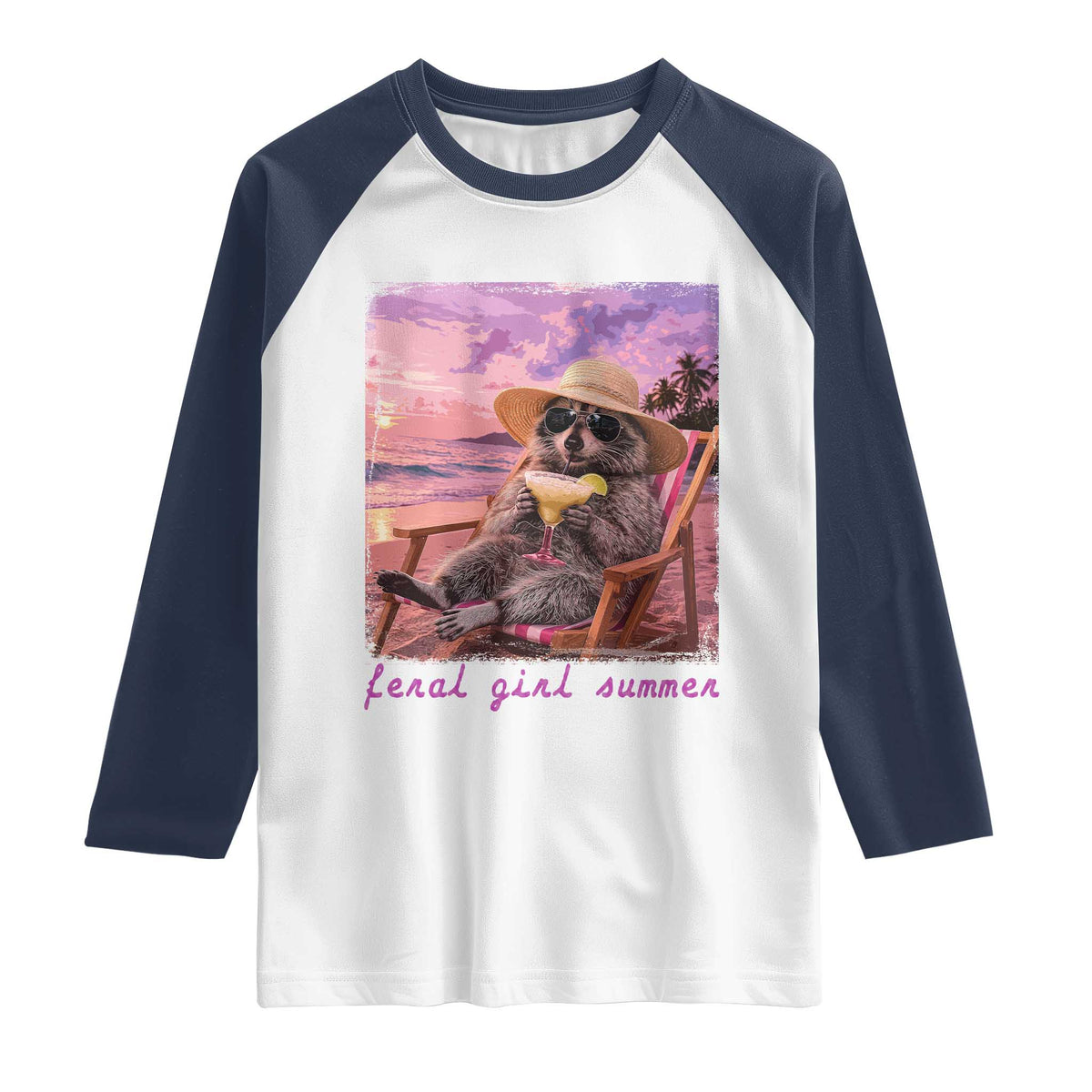 Feral Girl Summer Raglan Shirt Funny Raccoon Summer Beach Meme
