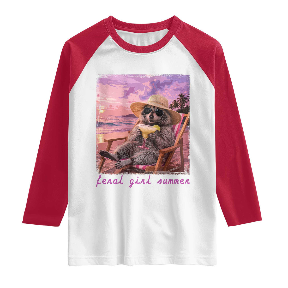 Feral Girl Summer Raglan Shirt Funny Raccoon Summer Beach Meme