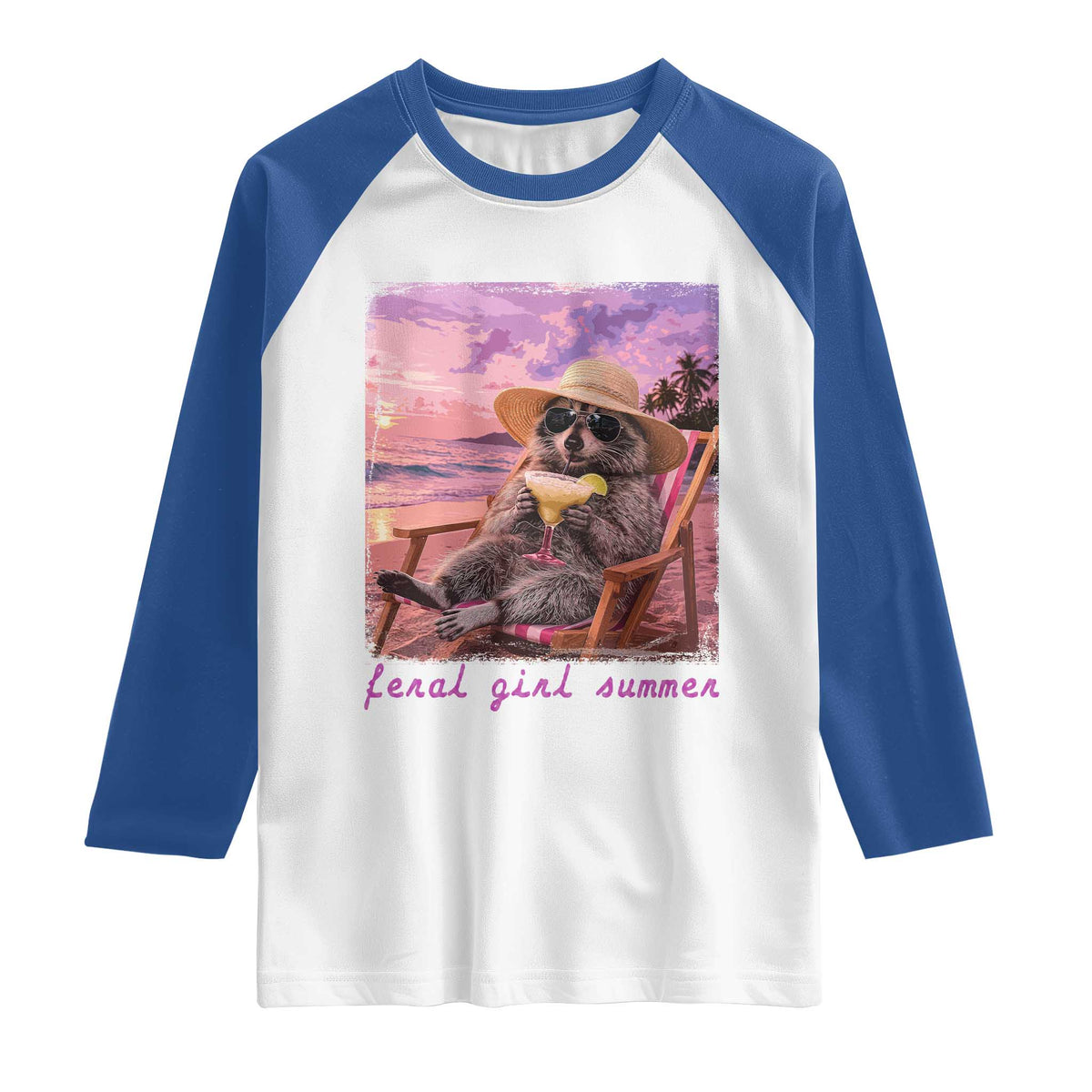 Feral Girl Summer Raglan Shirt Funny Raccoon Summer Beach Meme