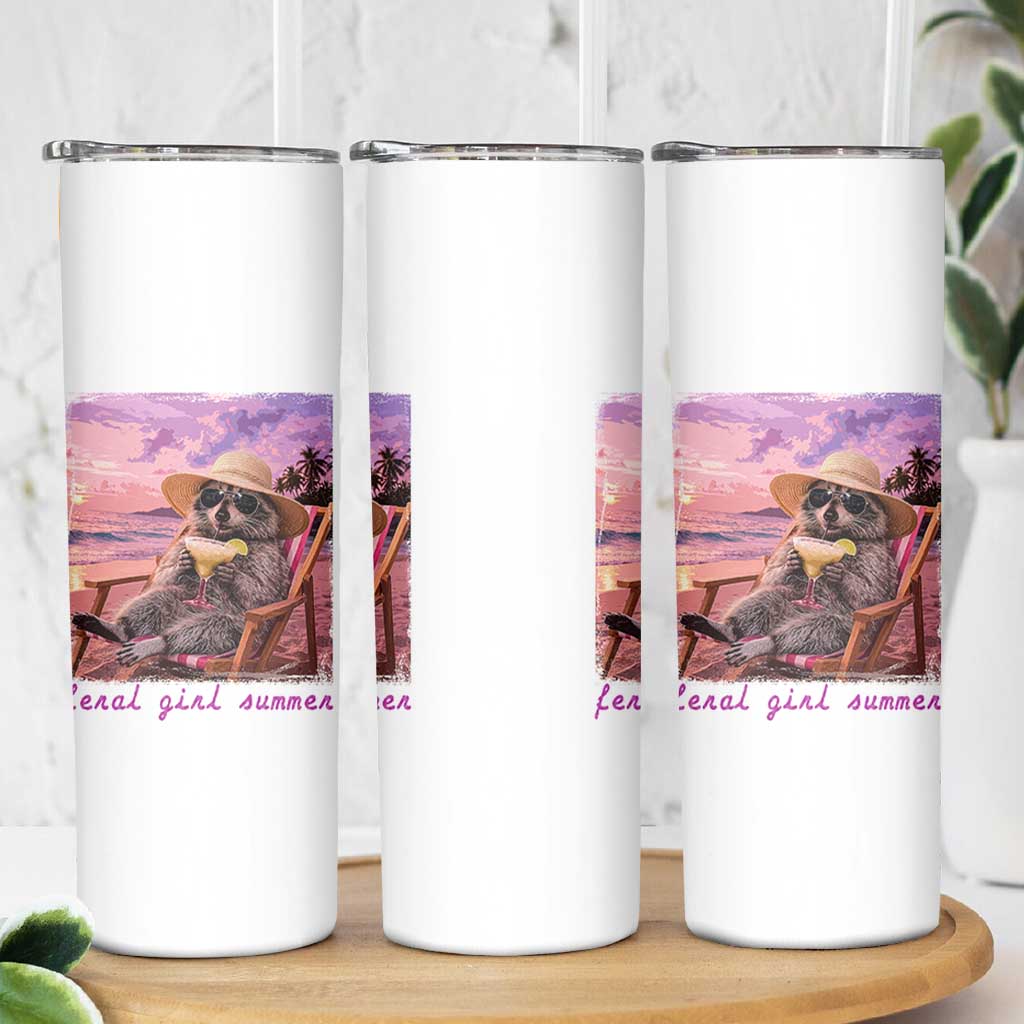 Feral Girl Summer Skinny Tumbler Funny Raccoon Summer Beach Meme