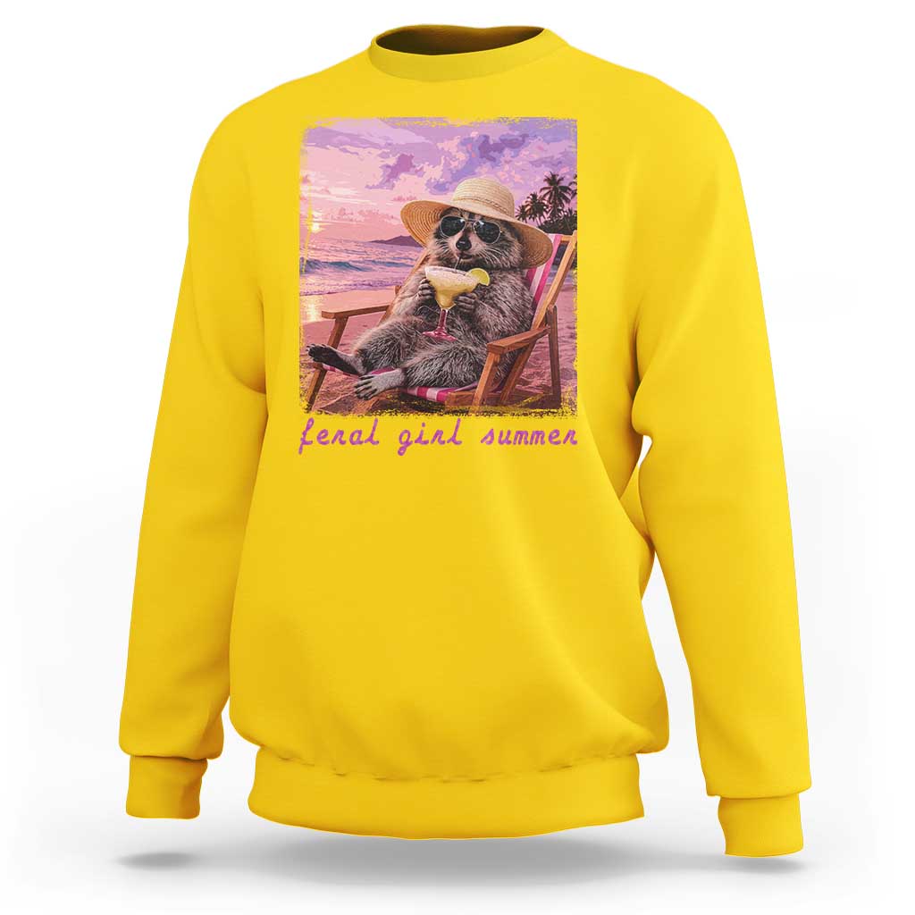 Feral Girl Summer Sweatshirt Funny Raccoon Summer Beach Meme