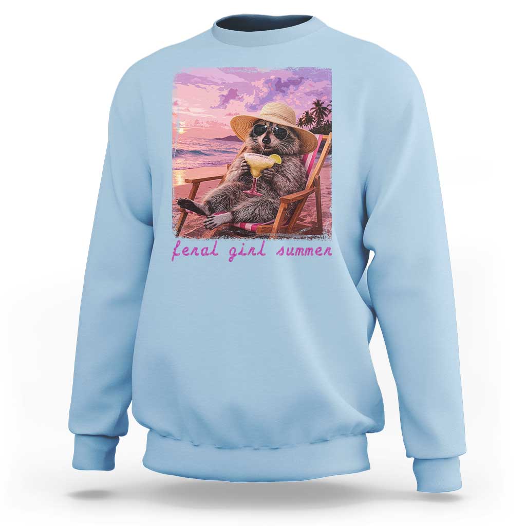 Feral Girl Summer Sweatshirt Funny Raccoon Summer Beach Meme