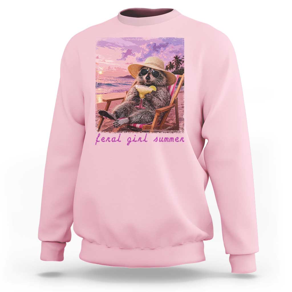 Feral Girl Summer Sweatshirt Funny Raccoon Summer Beach Meme