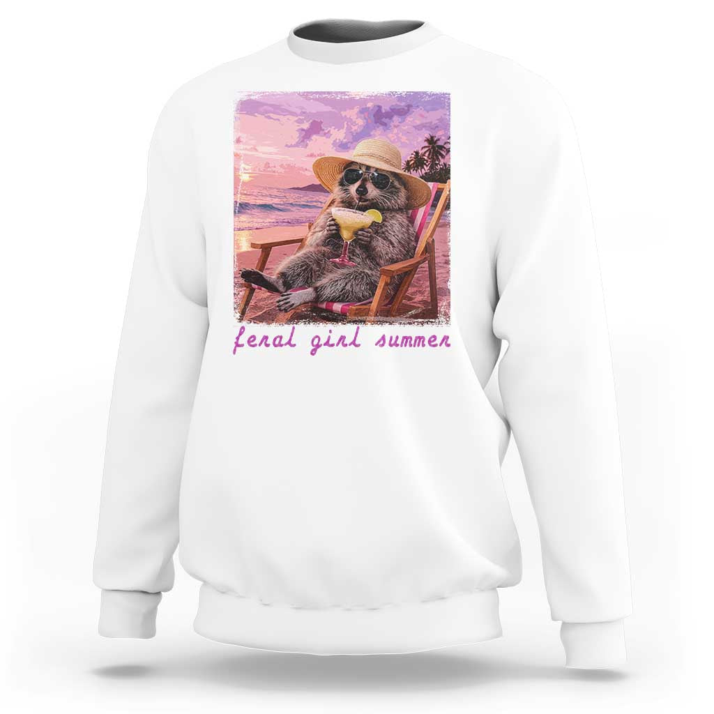 Feral Girl Summer Sweatshirt Funny Raccoon Summer Beach Meme