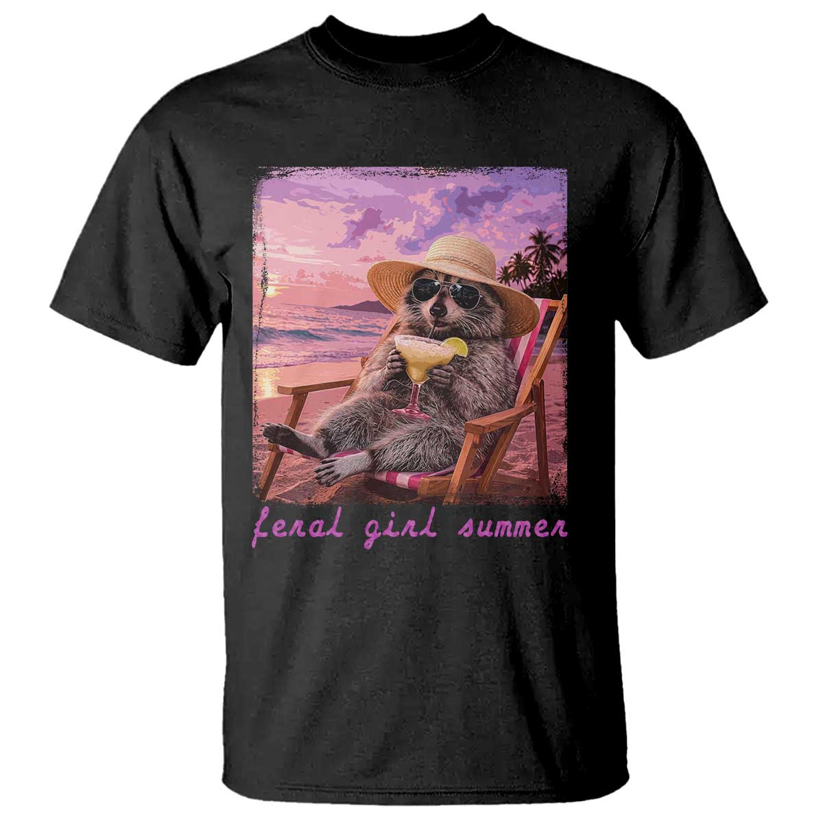 Feral Girl Summer T Shirt Funny Raccoon Summer Beach Meme