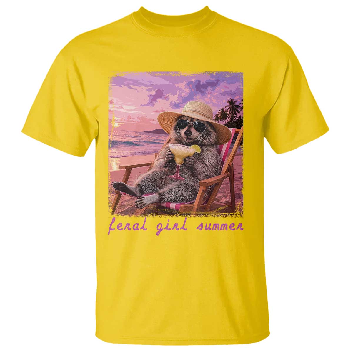 Feral Girl Summer T Shirt Funny Raccoon Summer Beach Meme