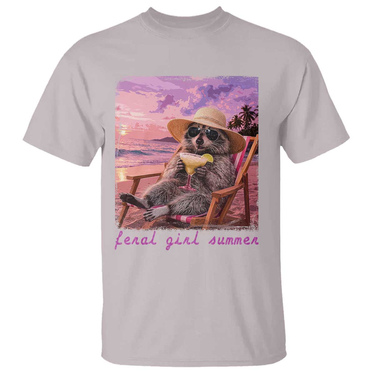 Feral Girl Summer T Shirt Funny Raccoon Summer Beach Meme