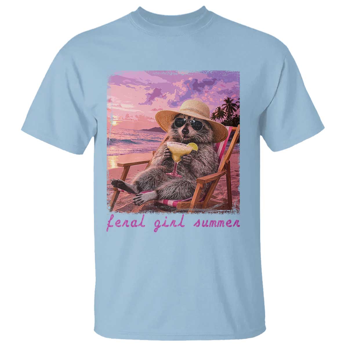 Feral Girl Summer T Shirt Funny Raccoon Summer Beach Meme