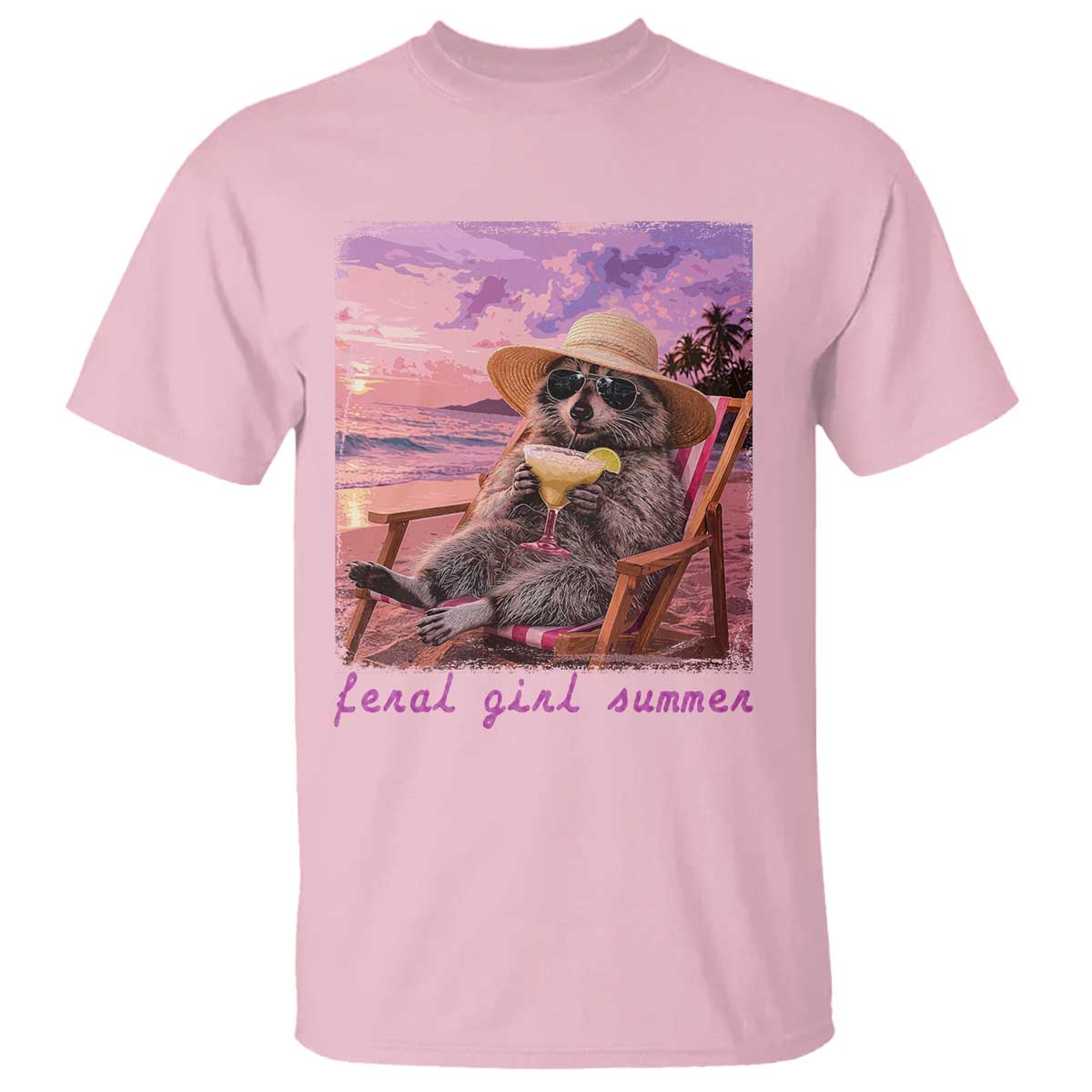 Feral Girl Summer T Shirt Funny Raccoon Summer Beach Meme