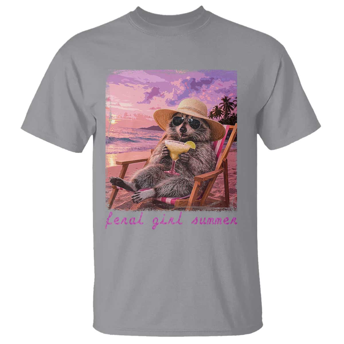 Feral Girl Summer T Shirt Funny Raccoon Summer Beach Meme