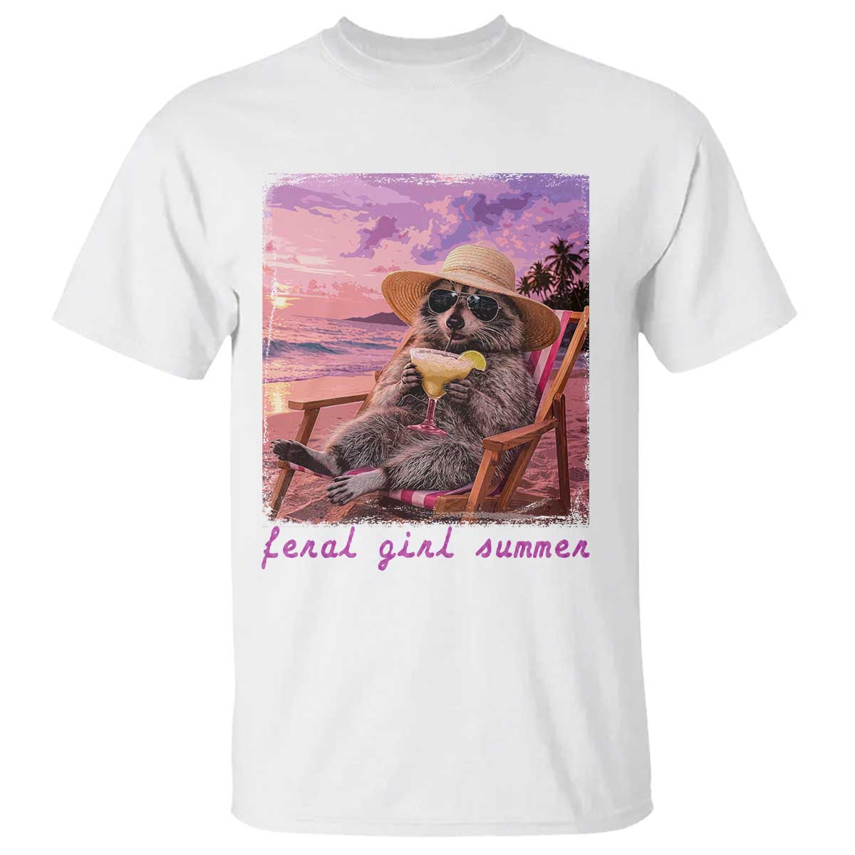 Feral Girl Summer T Shirt Funny Raccoon Summer Beach Meme