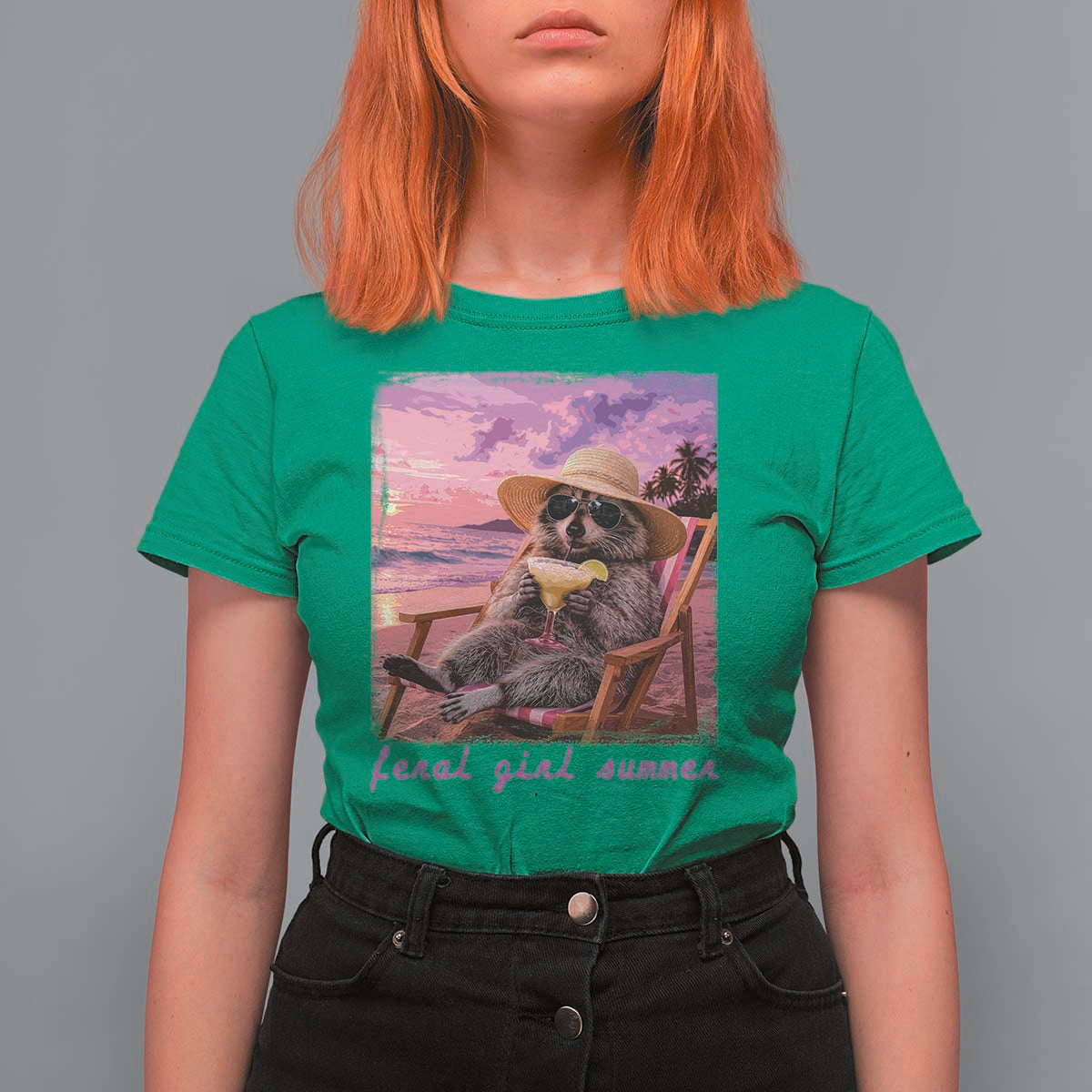 Feral Girl Summer T Shirt For Women Funny Raccoon Summer Beach Meme