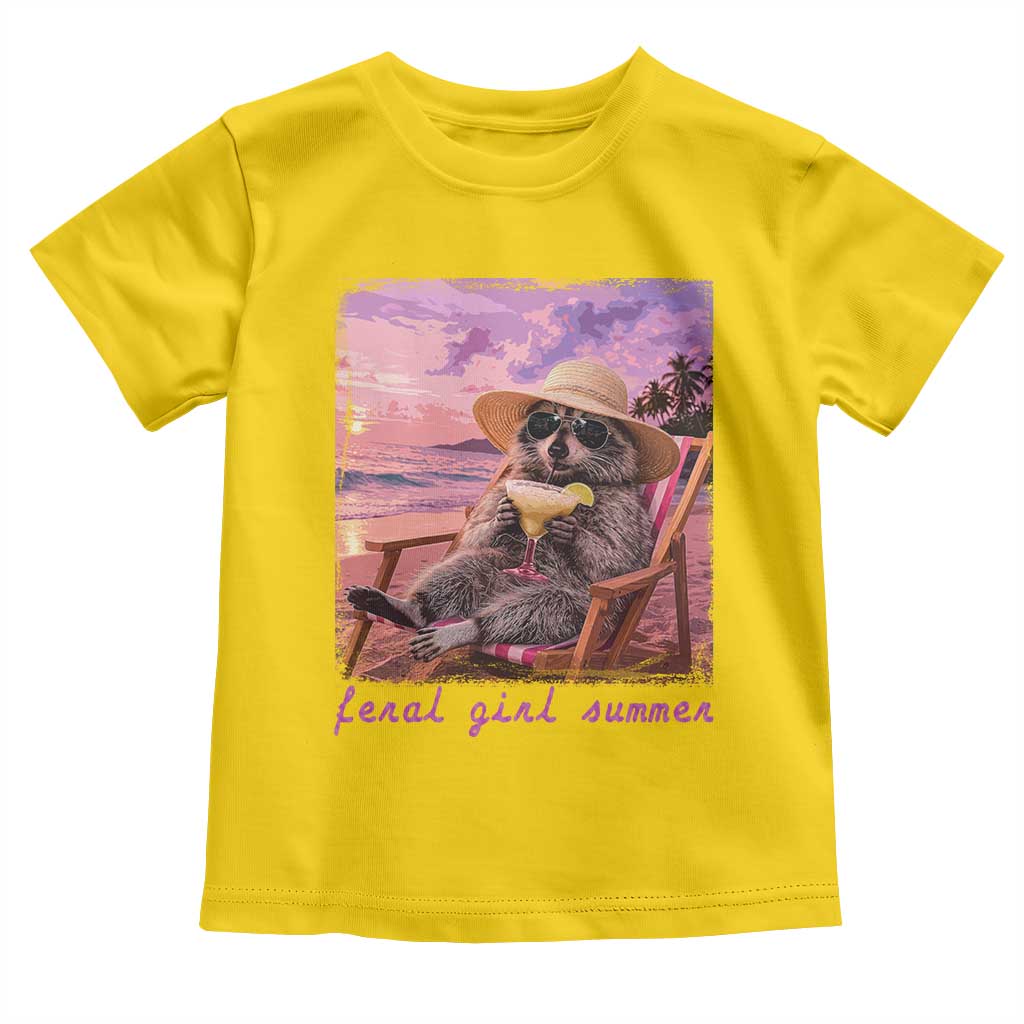 Feral Girl Summer Toddler T Shirt Funny Raccoon Summer Beach Meme