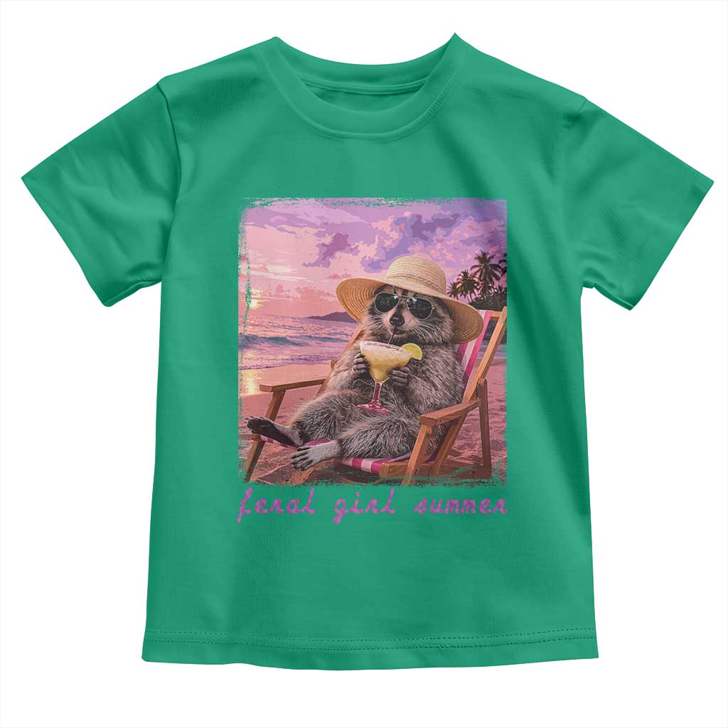 Feral Girl Summer Toddler T Shirt Funny Raccoon Summer Beach Meme