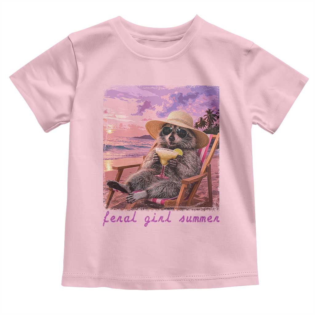 Feral Girl Summer Toddler T Shirt Funny Raccoon Summer Beach Meme
