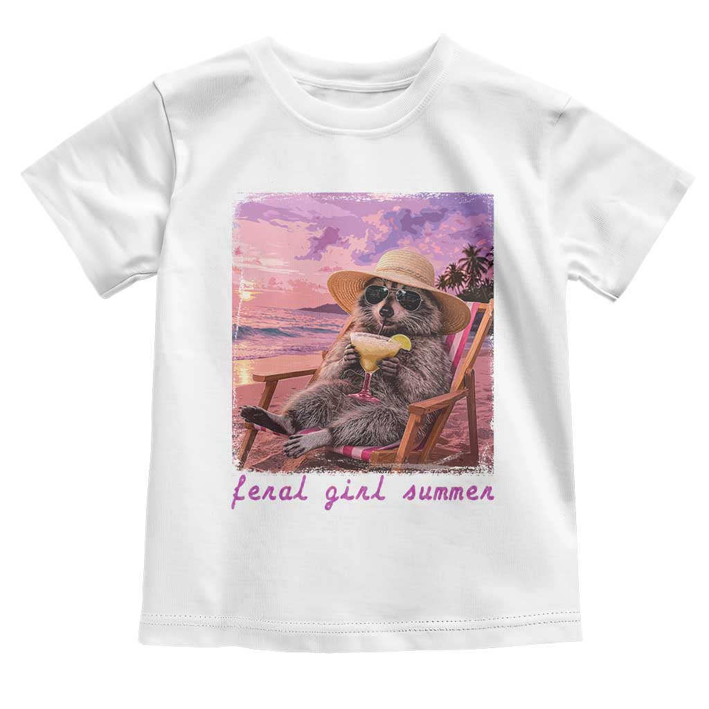 Feral Girl Summer Toddler T Shirt Funny Raccoon Summer Beach Meme