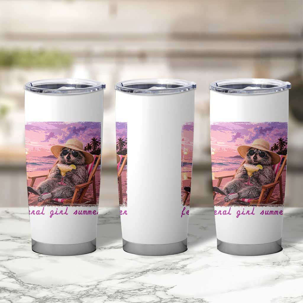 Feral Girl Summer Tumbler Cup Funny Raccoon Summer Beach Meme