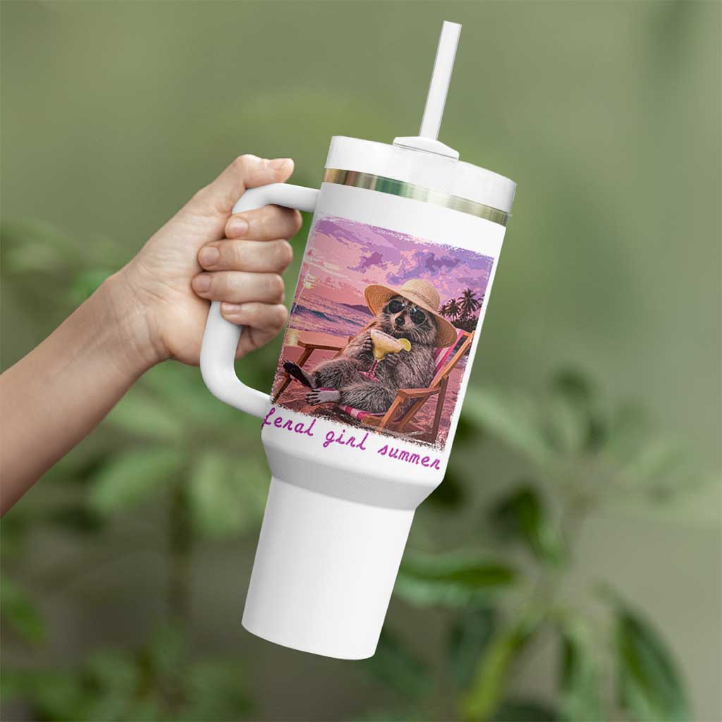 Feral Girl Summer Tumbler With Handle Funny Raccoon Summer Beach Meme