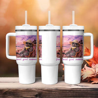 Feral Girl Summer Tumbler With Handle Funny Raccoon Summer Beach Meme