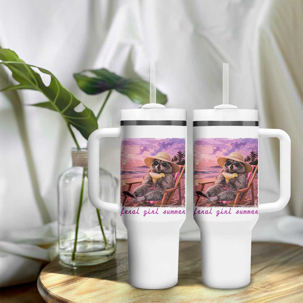Feral Girl Summer Tumbler With Handle Funny Raccoon Summer Beach Meme